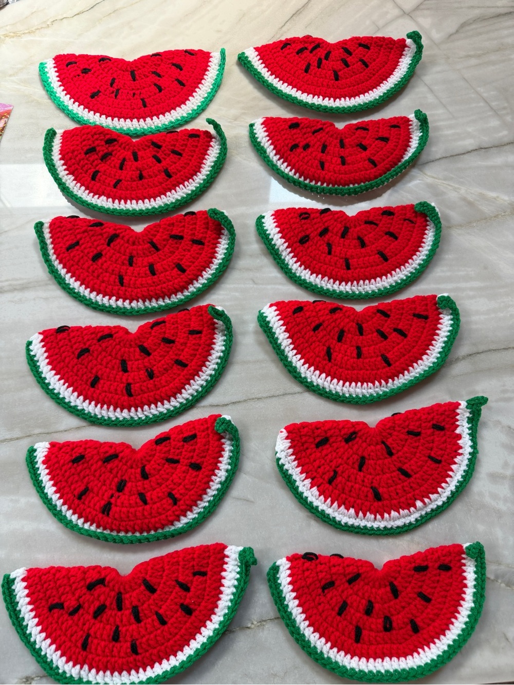 12 Crocheted watermelon slices Pot Holders or kitchen decor